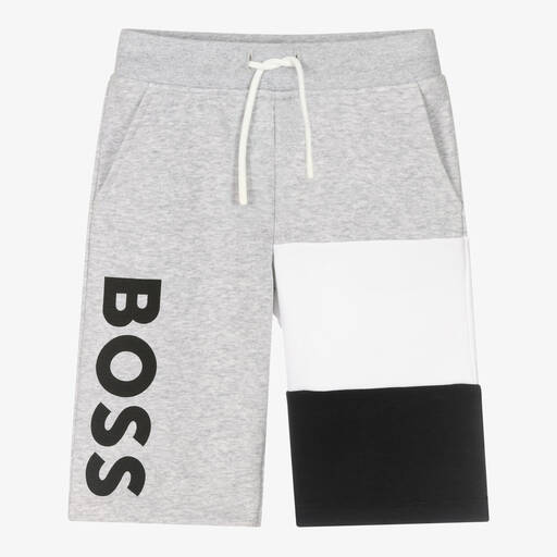 BOSS-Teen Boys Grey Colourblock Jersey Shorts | Childrensalon Outlet