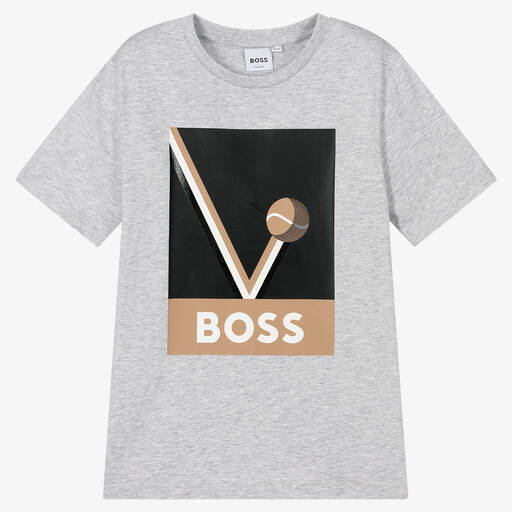 BOSS-Teen Boys Grey Cotton Logo T-Shirt | Childrensalon Outlet
