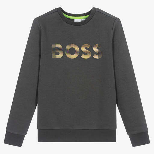 BOSS-Sweat-shirt gris en coton ado | Childrensalon Outlet
