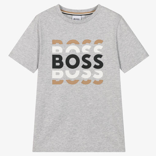 BOSS-Teen Boys Grey Cotton T-Shirt | Childrensalon Outlet