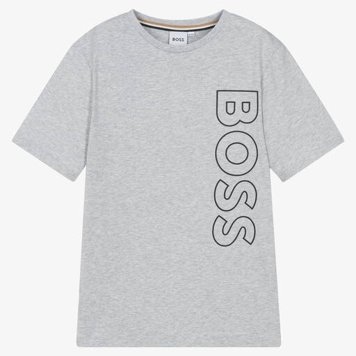 BOSS-Teen Boys Grey Cotton T-Shirt | Childrensalon Outlet
