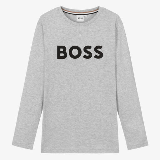 BOSS-Teen Boys Grey Cotton Top | Childrensalon Outlet