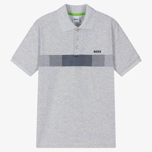 BOSS-Teen Boys Grey Marl Piqué Polo Shirt | Childrensalon Outlet