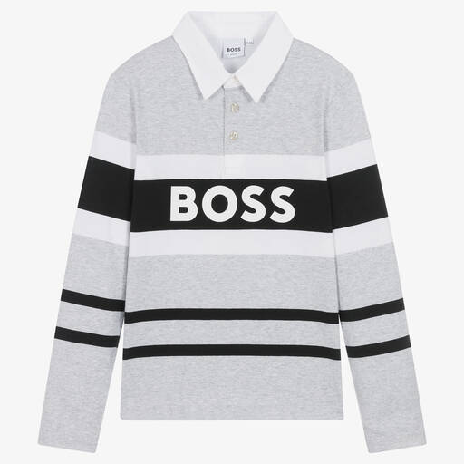 BOSS-Серый хлопковый топ в полоску | Childrensalon Outlet