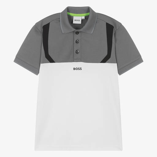 BOSS-Teen Boys Grey & White Polo Shirt | Childrensalon Outlet