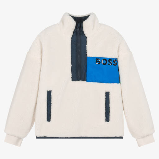 BOSS-Teen Boys Ivory Sherpa Fleece Sweatshirt | Childrensalon Outlet