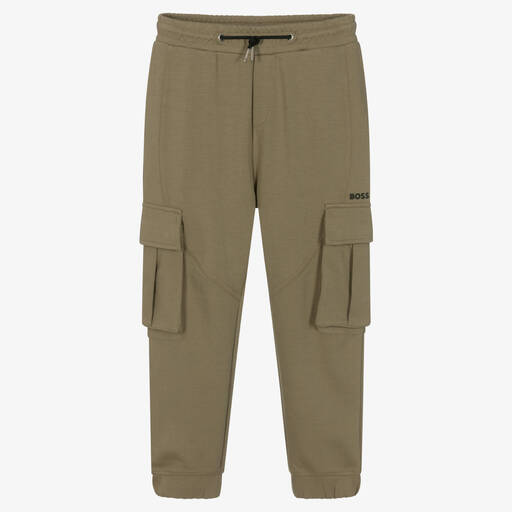 BOSS-Teen Boys Khaki Green Cotton Joggers | Childrensalon Outlet