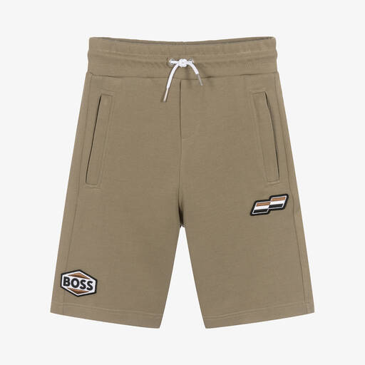 BOSS-Teen Boys Khaki Green Cotton Shorts | Childrensalon Outlet