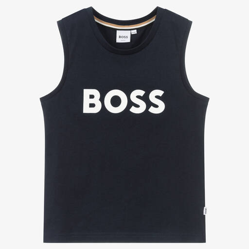 BOSS-Teen Boys Navy Blue Cotton Logo Vest | Childrensalon Outlet