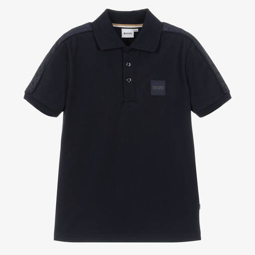 BOSS-Teen Boys Navy Blue Monogram Polo Shirt | Childrensalon Outlet