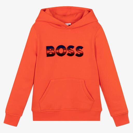 BOSS-Teen Boys Orange Cotton Hoodie | Childrensalon Outlet