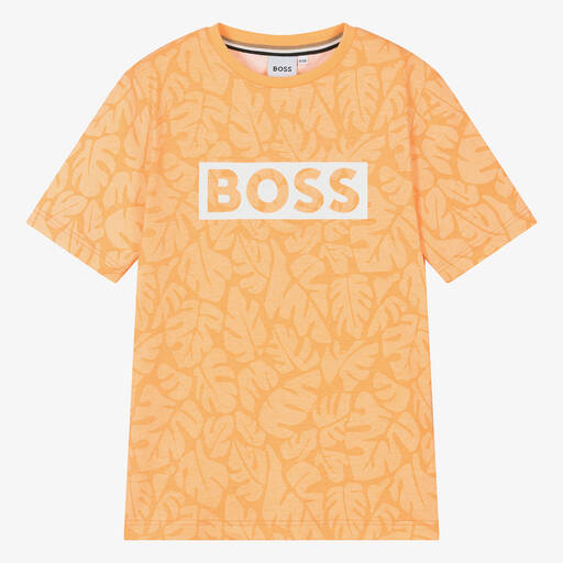 BOSS-Teen Boys Orange Cotton Leaf T-Shirt | Childrensalon Outlet