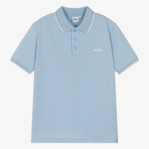 BOSS-Нежно-голубая рубашка-поло из хлопка для подростков | Childrensalon Outlet