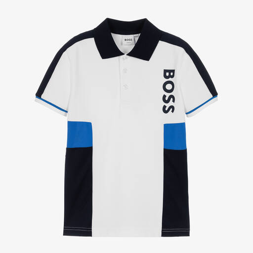 BOSS-Teen Boys White & Blue Polo Shirt | Childrensalon Outlet