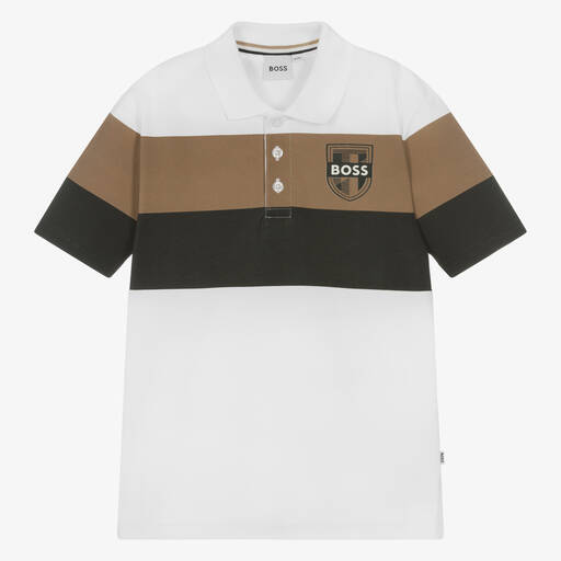 BOSS-Teen Boys White Colourblock Cotton Polo Shirt | Childrensalon Outlet