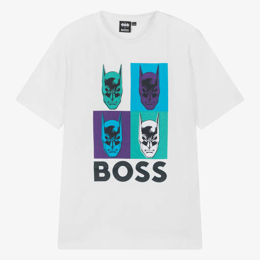 BOSS-Teen Boys White Cotton Batman T-Shirt | Childrensalon Outlet