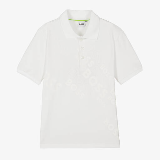 BOSS-Teen Boys White Cotton Logo Polo Shirt | Childrensalon Outlet