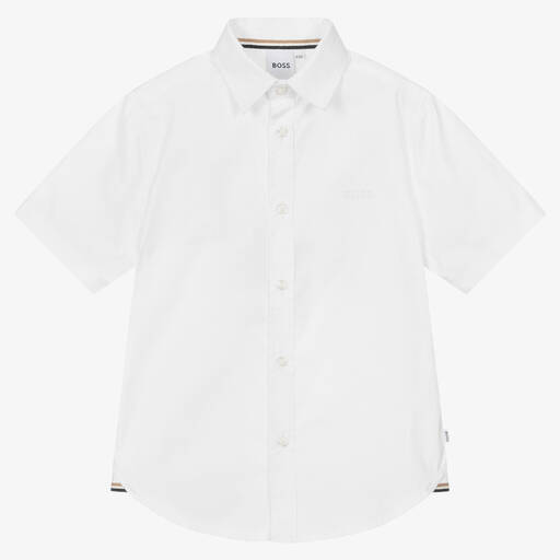 BOSS-Teen Boys White Cotton Oxford Shirt | Childrensalon Outlet