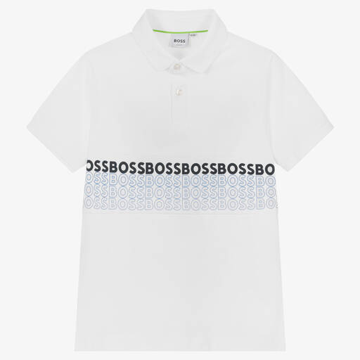BOSS-Teen Boys White Cotton Polo Shirt | Childrensalon Outlet