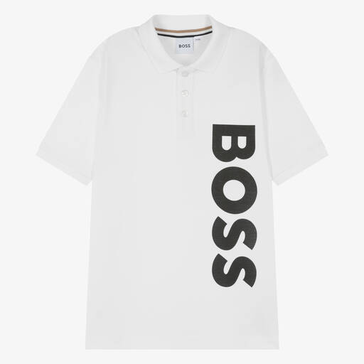 BOSS-توب بولو قطن بيكيه لون أبيض للمراهقين | Childrensalon Outlet