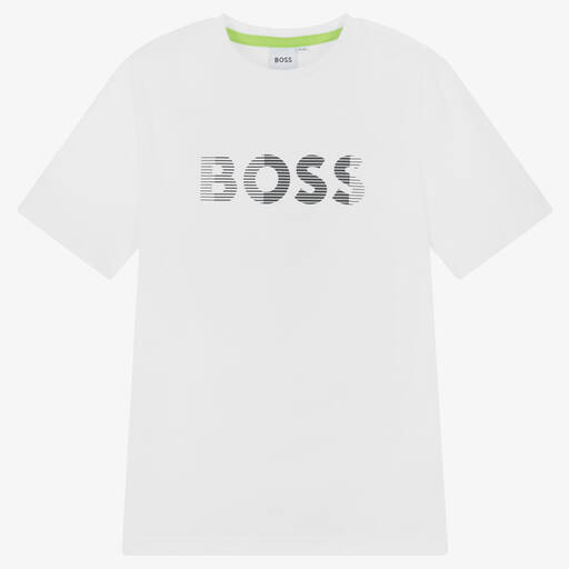 BOSS-Teen Boys White Cotton T-Shirt | Childrensalon Outlet