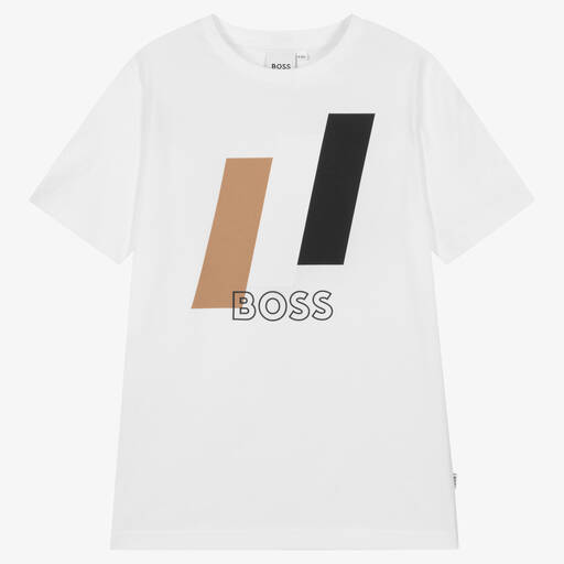 BOSS-T-shirt blanc en coton Ado garçon | Childrensalon Outlet