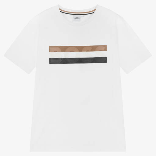 BOSS-Teen Boys White Cotton T-Shirt  | Childrensalon Outlet