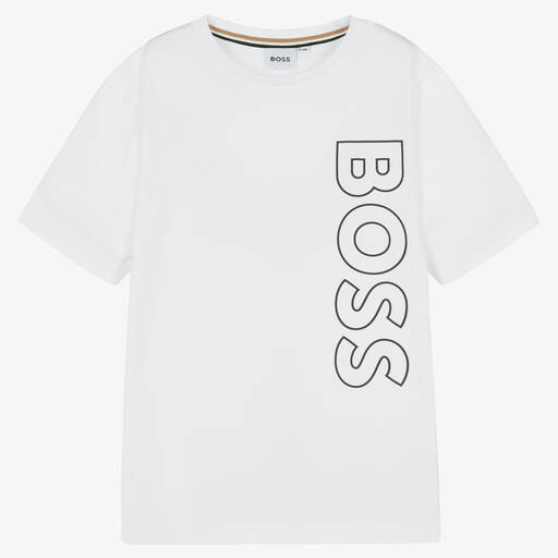 BOSS-Teen Boys White Cotton T-Shirt | Childrensalon Outlet
