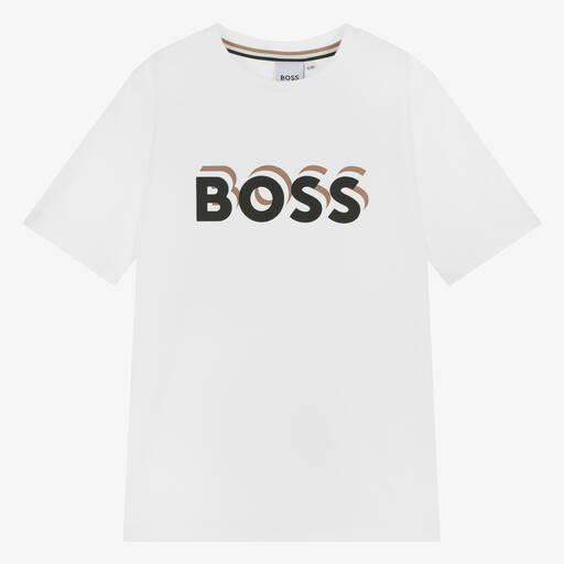 BOSS-Teen Boys White Cotton T-Shirt | Childrensalon Outlet