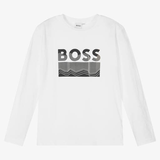 BOSS-Teen Boys White Logo Top | Childrensalon Outlet