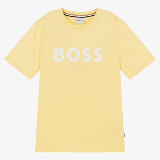 BOSS-Teen Boys Yellow Cotton Logo T-Shirt | Childrensalon Outlet