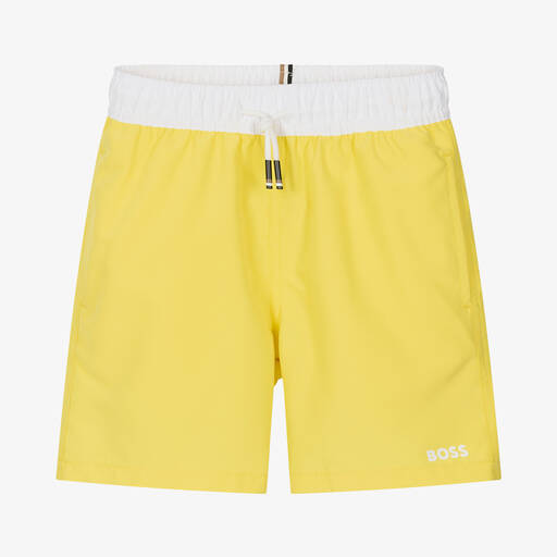 BOSS-Teen Boys Yellow Magic Print Swim Shorts | Childrensalon Outlet