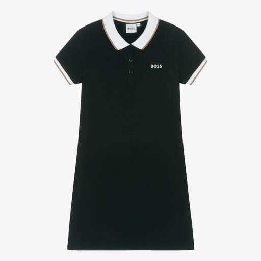 BOSS-Teen Girls Black Cotton Polo Dress | Childrensalon Outlet