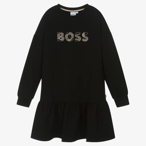 BOSS-Teen Girls Black Cotton Sweatshirt Dress | Childrensalon Outlet