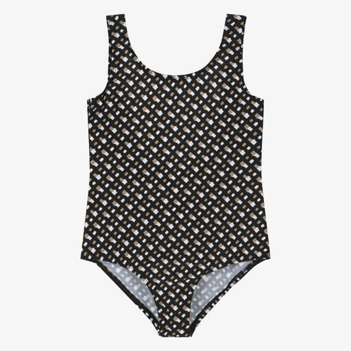 BOSS-Teen Girls Black Monogram Swimsuit | Childrensalon Outlet