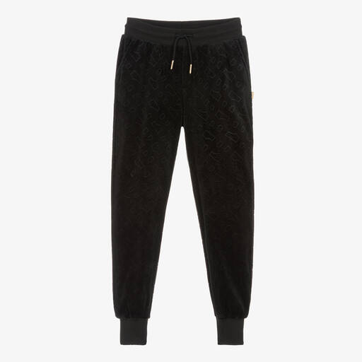 BOSS-Teen Girls Black Monogram Velour Joggers | Childrensalon Outlet