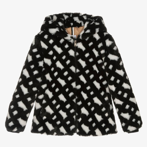 BOSS-Teen Girls Black & White Plush Jacket | Childrensalon Outlet