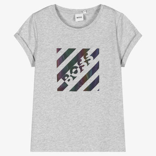 BOSS-Teen Girls Grey Logo T-Shirt | Childrensalon Outlet