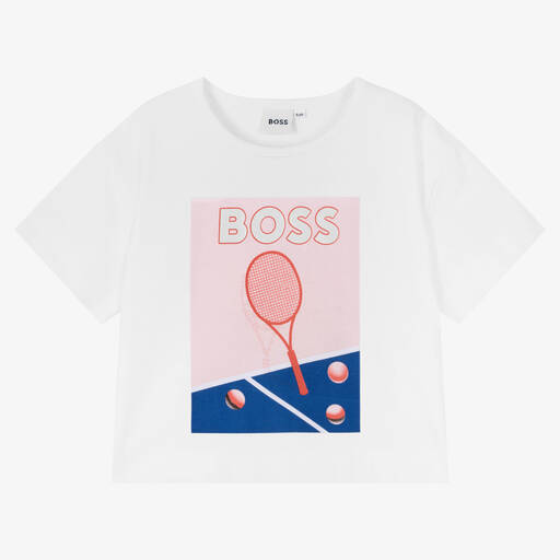 BOSS-Teen Girls White Cotton Logo T-Shirt | Childrensalon Outlet