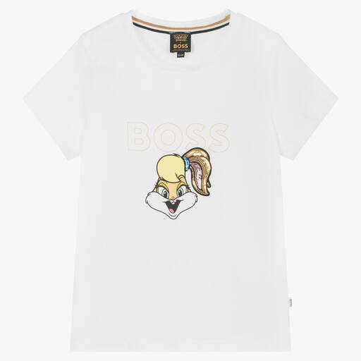 BOSS-Teen Girls White Looney Tunes™ Logo T-Shirt | Childrensalon Outlet