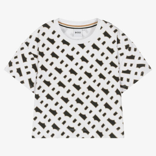 BOSS-Kurzes Teen Monogramm-T-Shirt Weiß | Childrensalon Outlet