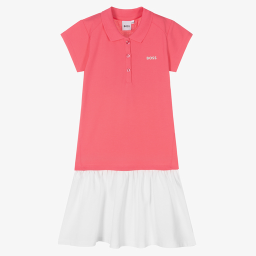 BOSS-Teen Pink & White Polo Dress | Childrensalon Outlet