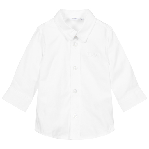 BOSS-White Cotton Logo Baby Shirt | Childrensalon Outlet
