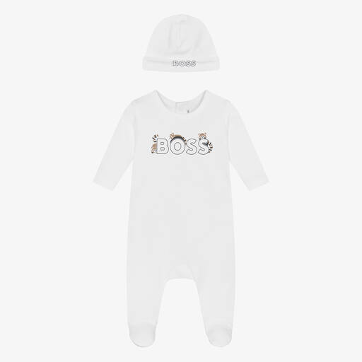 BOSS-White Cotton Raccoon Babysuit Set | Childrensalon Outlet