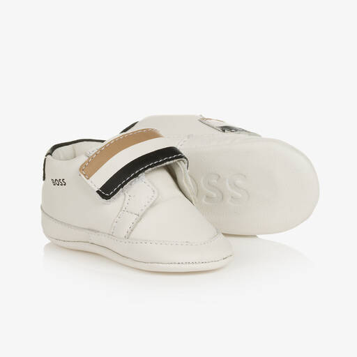 BOSS-White Leather Pre-Walker Trainers | Childrensalon Outlet