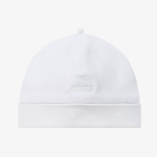 BOSS-White Velour Baby Hat | Childrensalon Outlet