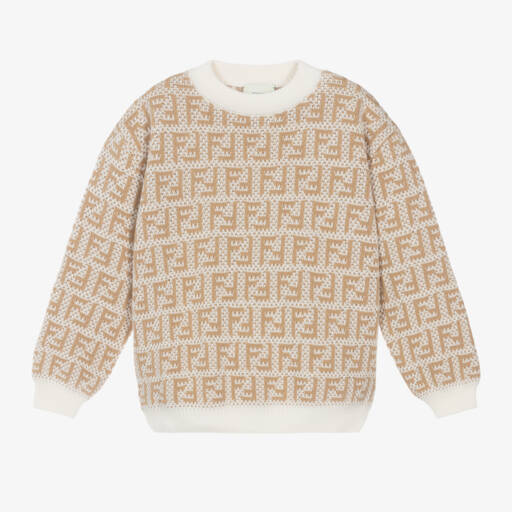 Fendi-Boys Beige FF Cotton Sweater | Childrensalon Outlet