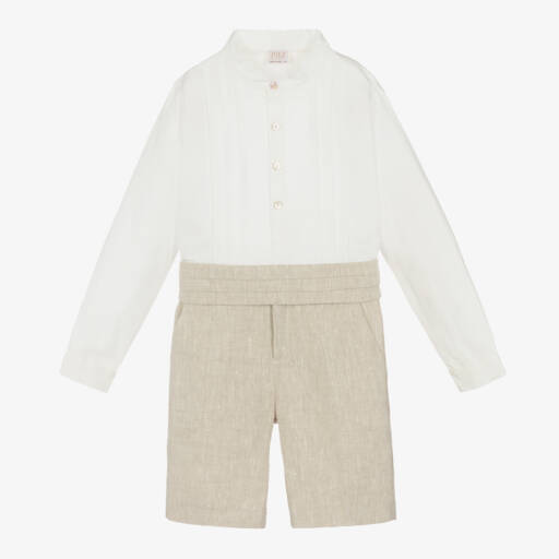 PAZ Rodríguez-Boys Beige Linen Shorts Set | Childrensalon Outlet