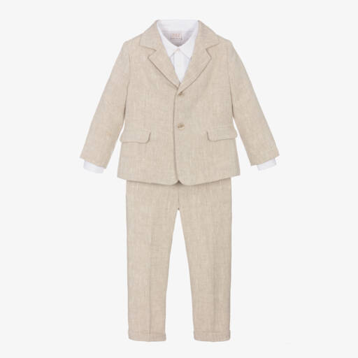 PAZ Rodríguez-Boys Beige Linen Suit | Childrensalon Outlet