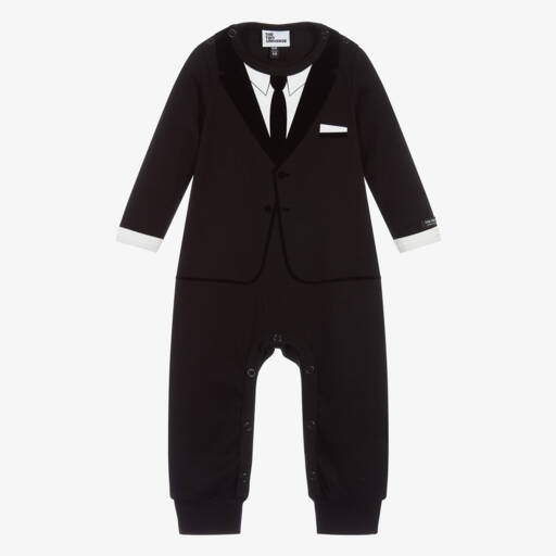 The Tiny Universe-Boys Black Tie Cotton Babysuit | Childrensalon Outlet